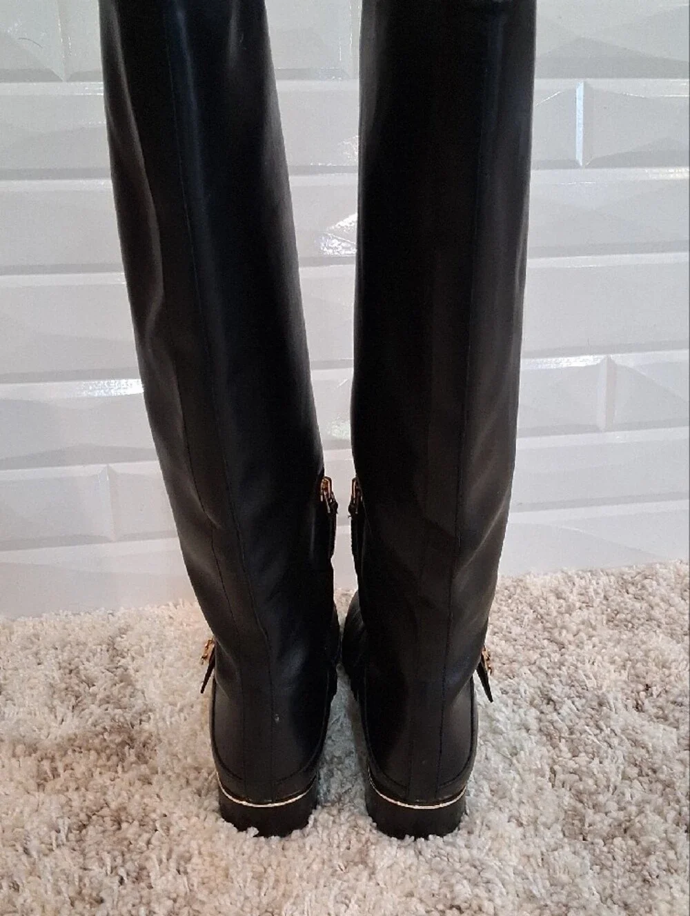 Tory Burch Sophia Black Leather Riding Boots Size 8